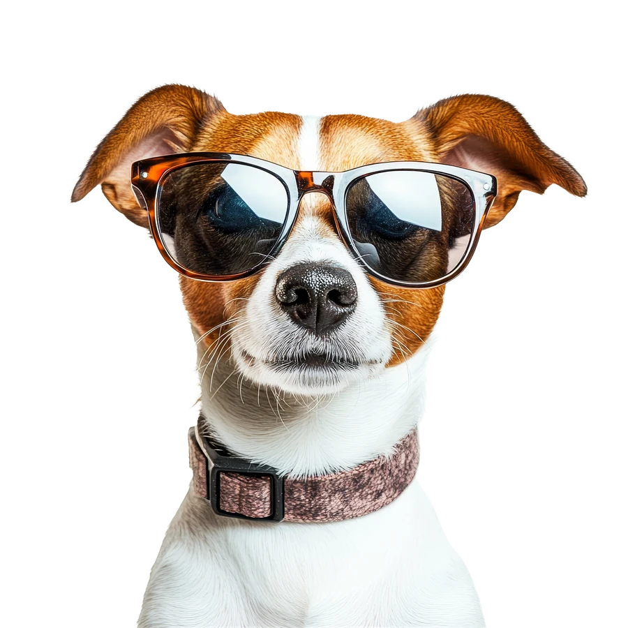 Playful dog wearing sunglasses